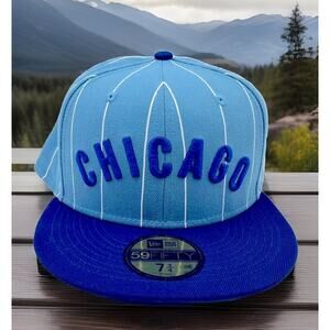 Chicago Cubs Blue Pinstripe MLB Baseball Fitted Hat Cap New Fast Shipping